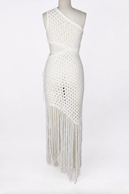 One-Shoulder Crochet Cutout Maxi Dress Lavish Daily