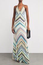 Striped Halter Maxi Dress Lavish Daily