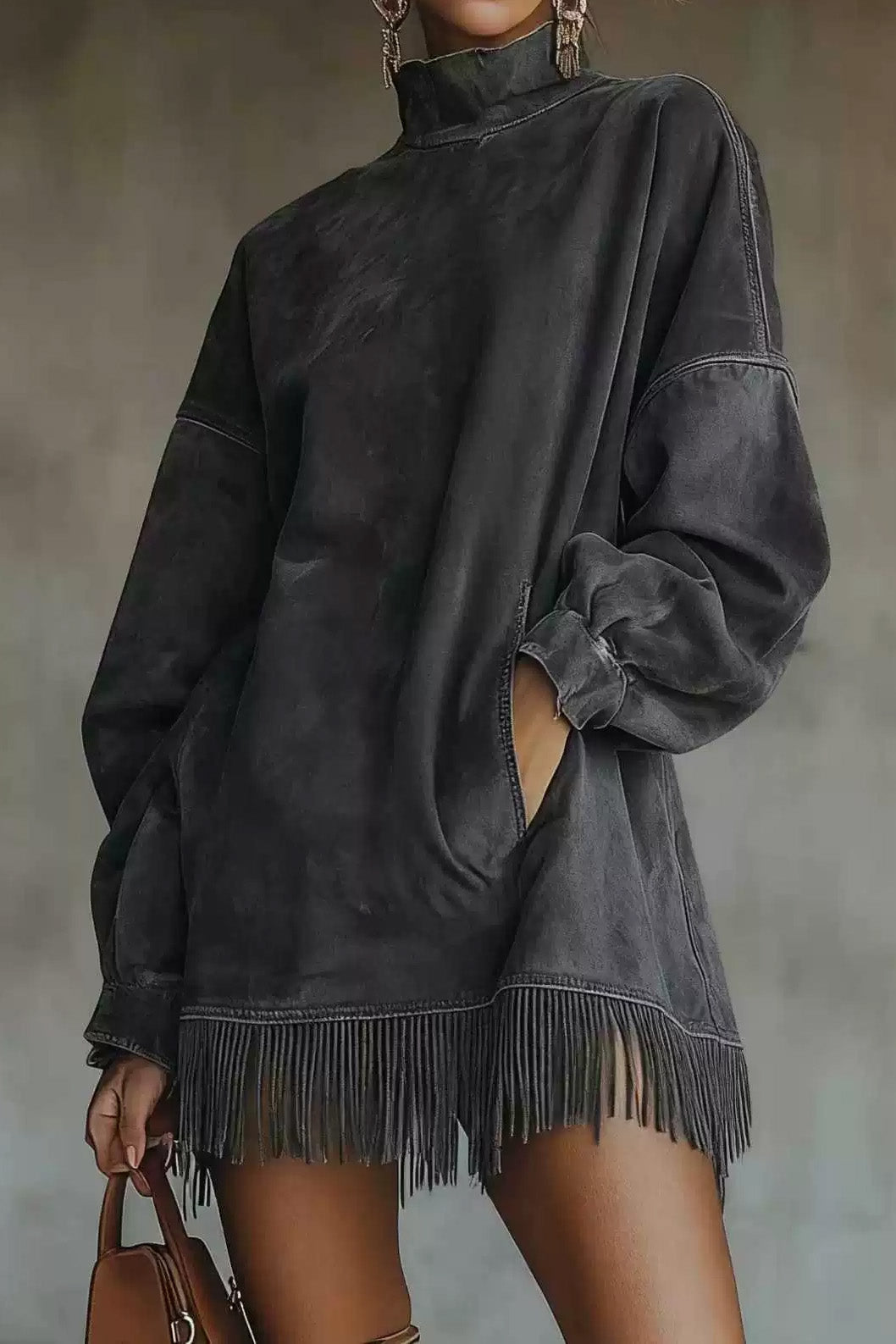 Faux Suede Turtleneck Dress Lavish Daily