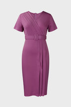 V-neck Short Sleeve High Waist Slim Dress Lavish Daily