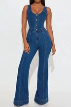 Strappy Flared Leg Denim Jumpsuit Lavish Daily