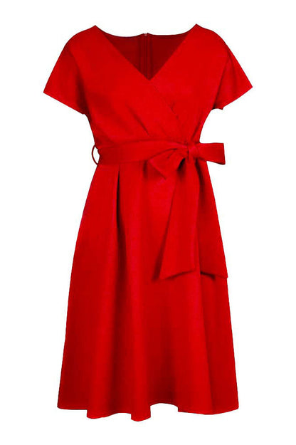 Solid Color Belted Bow Tie Waist Dress Lavish Daily