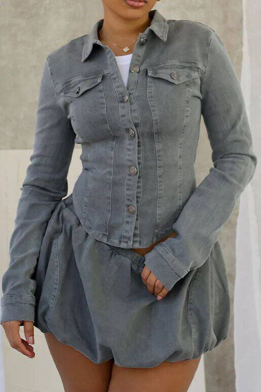 Denim Pleated Mini Skirt Sets Lavish Daily