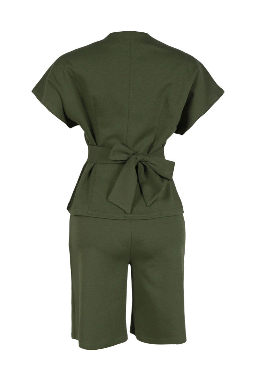 V-Neck Peplum Top & Wide Leg Culotte Set Lavish Daily