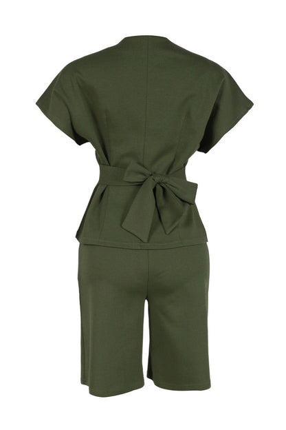 V-Neck Peplum Top & Wide Leg Culotte Set Lavish Daily
