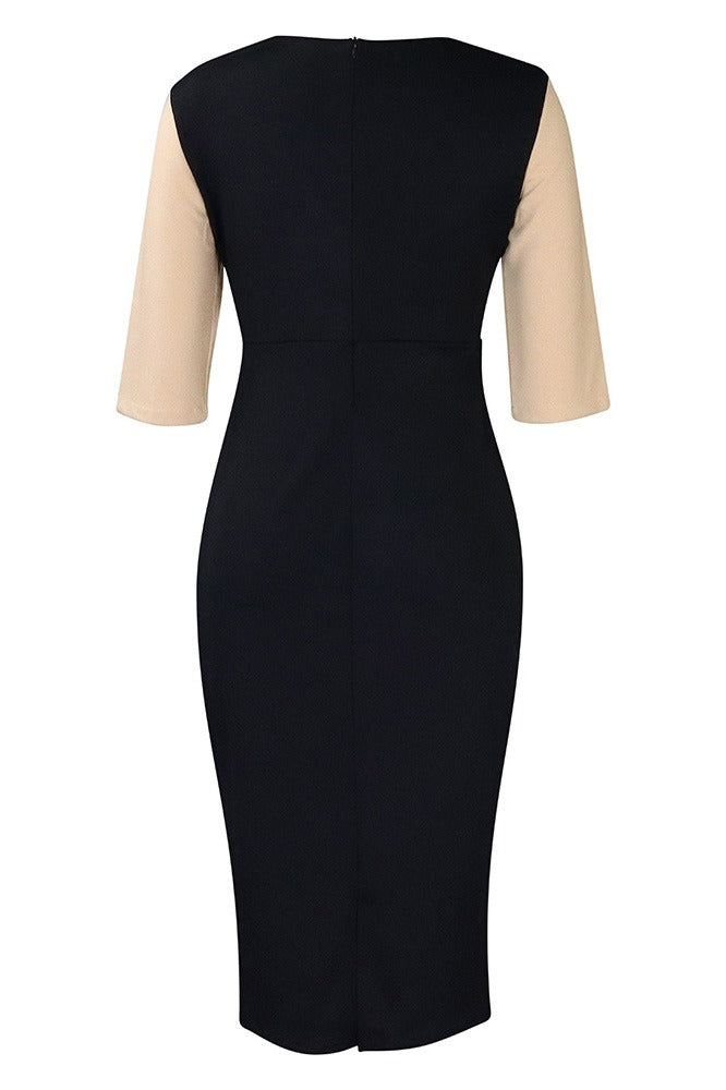 Plus Size 3/4 Sleeve Color Block Bodycon Dress Lavish Daily