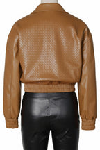 Textured PU Leather Cropped Moto Jacket Lavish Daily