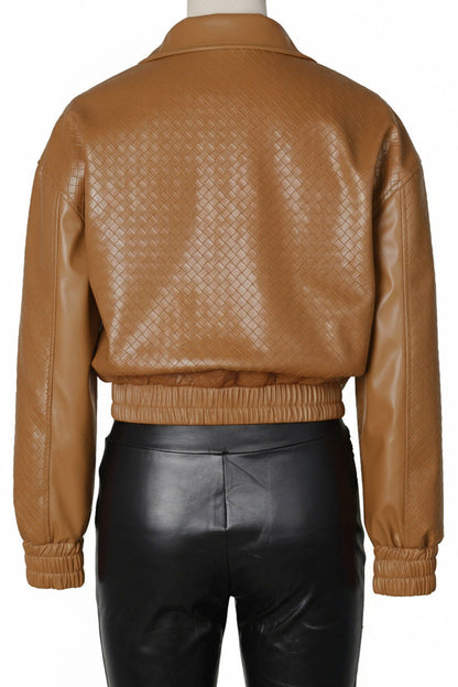 Textured PU Leather Cropped Moto Jacket Lavish Daily