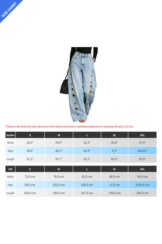 Statement Grommet Wide Leg Jeans Lavish Daily
