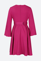 Crew-Neck Long Sleeve High Waisted Dress Lavish Daily