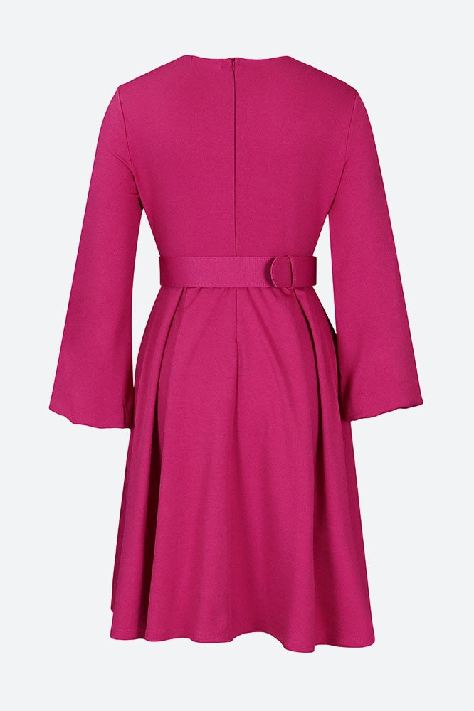 Crew-Neck Long Sleeve High Waisted Dress Lavish Daily