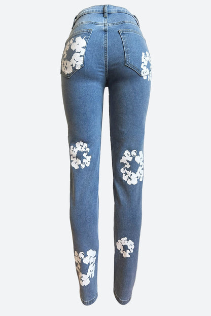 Flower Print Jeans Lavish Daily