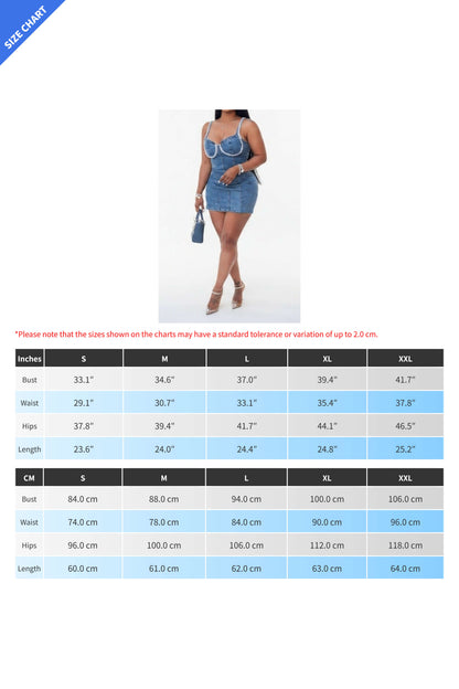Rhinestone Trim Denim Bustier Mini Dress Lavish Daily