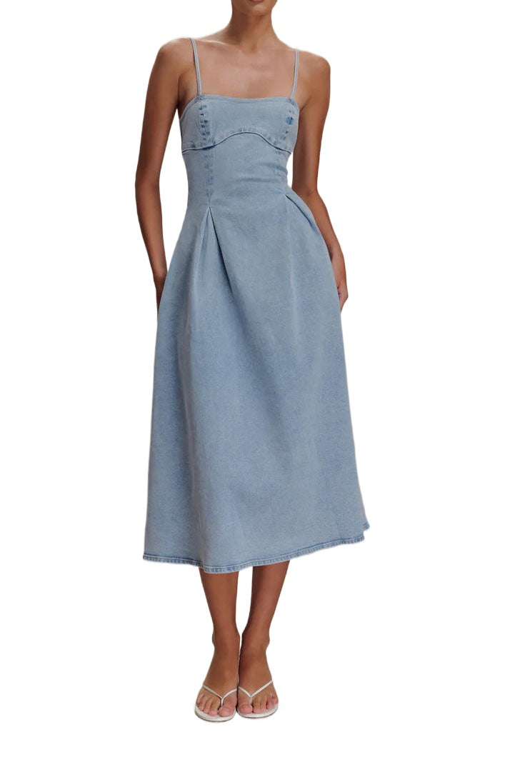 A Line Denim Midi Dress Lavish Daily