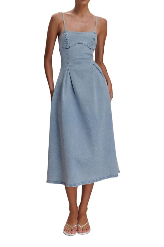 A Line Denim Midi Dress Lavish Daily