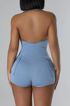Halter Neck Pocket Slim-Fit Backless Rompers Lavish Daily