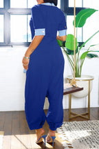 Loose Fit V-Neck Denim Jumpsuit Lavish Daily