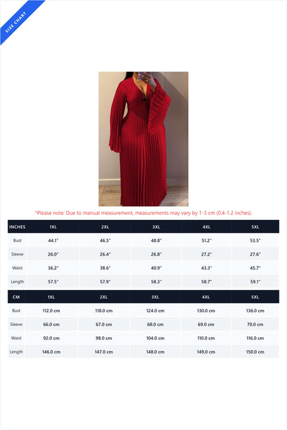 Plus Size V-Neck Pleated Flare Sleeve Maxi Dress Lavish Daily