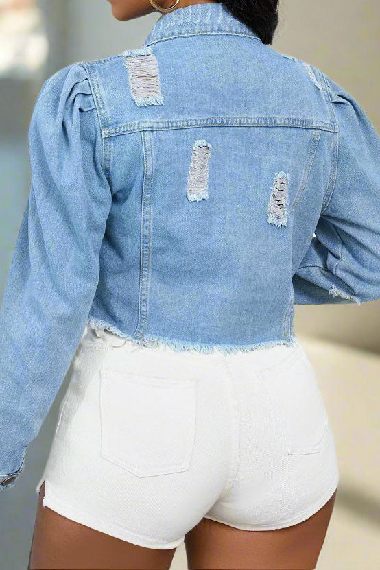 Puff Sleeve Denim Jacket Lavish Daily