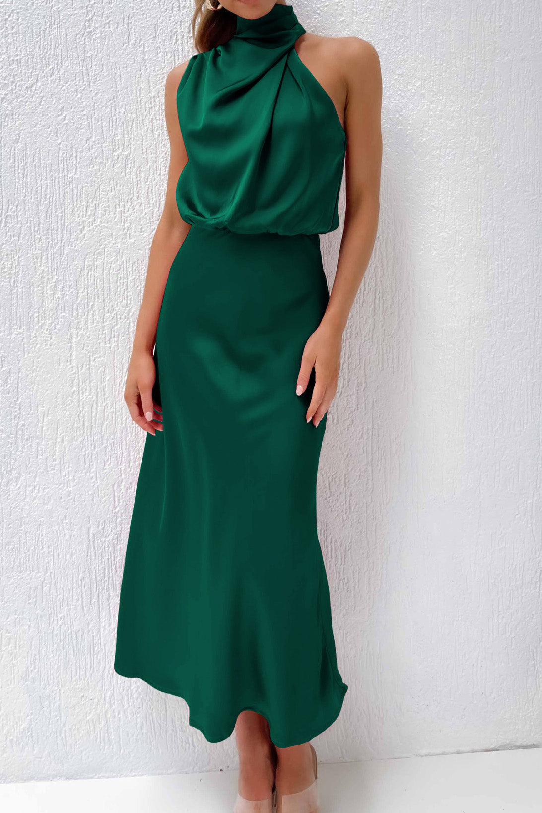 Satin Mock-Neck Slip Dress Lavish Daily