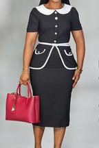 Colorblock High Waist Short Sleeve Dress Lavish Daily