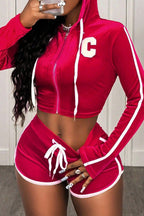 Hooded Long Sleeve Top and Shorts Set LavishDaily