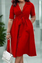 V Neck Suit Collar Office Lady Dress Lavish Daily