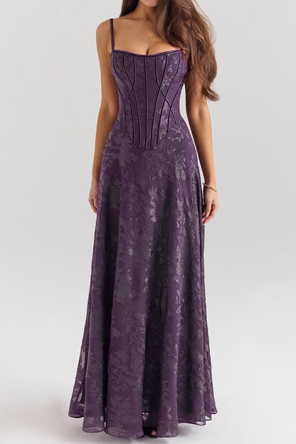 Floral Jacquard Corset Maxi Dress Lavish Daily