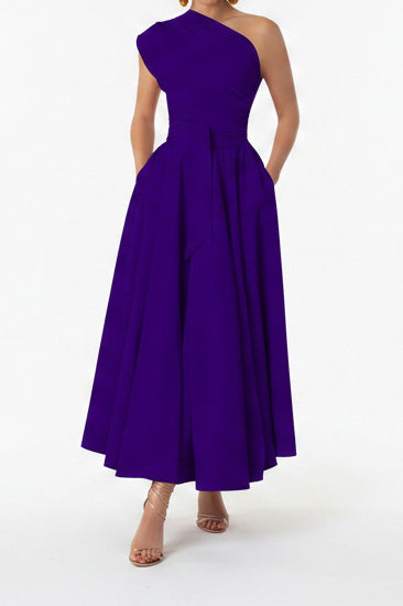 Elegant One-Shoulder A-Line Midi Dress Lavish Daily