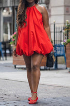 Red Mini Balloon Bubble Dress Lavish Daily