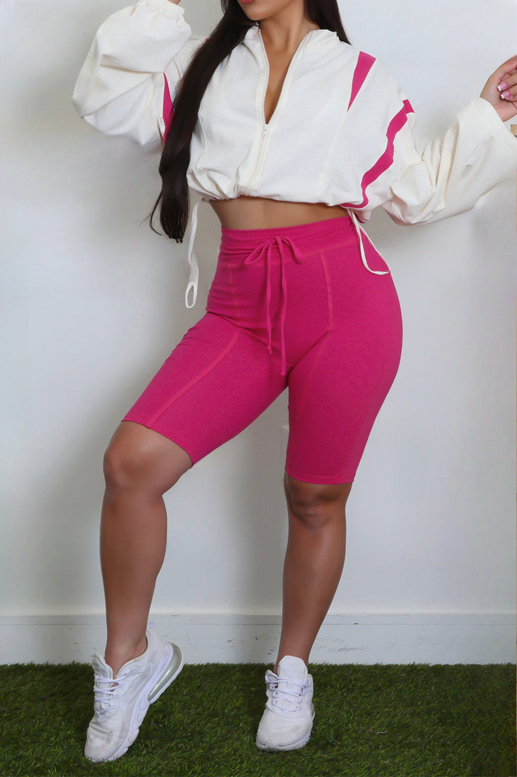 Long Sleeve Zipper Stretch High-waisted Short Set Lavish Daily