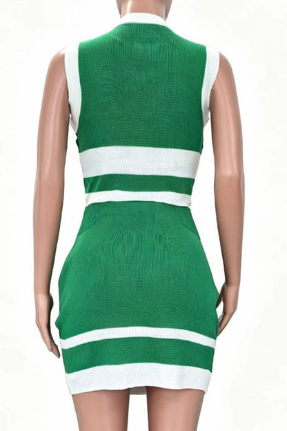 Ribbed Knit Colorblock Crop Top & Mini Skirt Set Lavish Daily