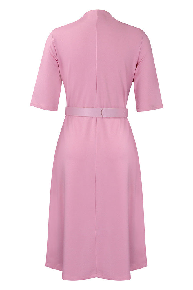 V-Neck Button Front Solid Color Midi Dress Lavish Daily