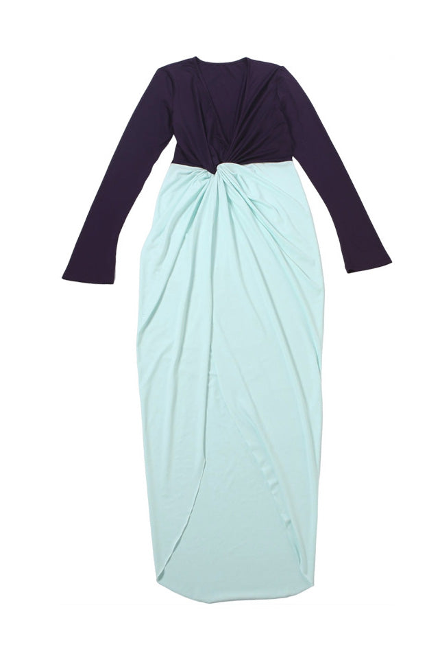 Deep V Neck Long Sleeve Slit Maxi Dress LavishDaily