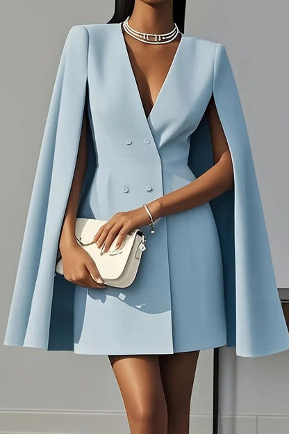 Cape Sleeve V-Neck Blazer Dress Lavish Daily