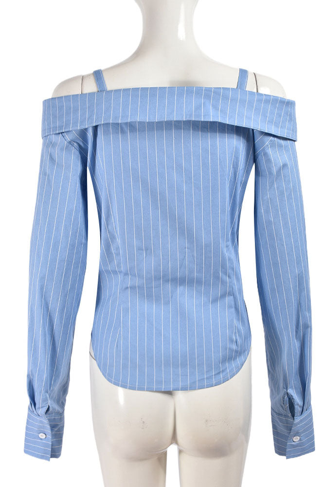 Striped Shoulder Button Down Shirt Lavish Daily
