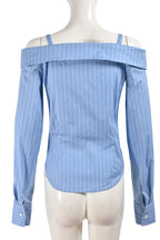 Striped Shoulder Button Down Shirt Lavish Daily