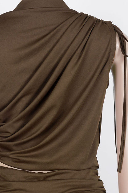 Ruched Mock Neck & Flare Pant Set Lavish Daily