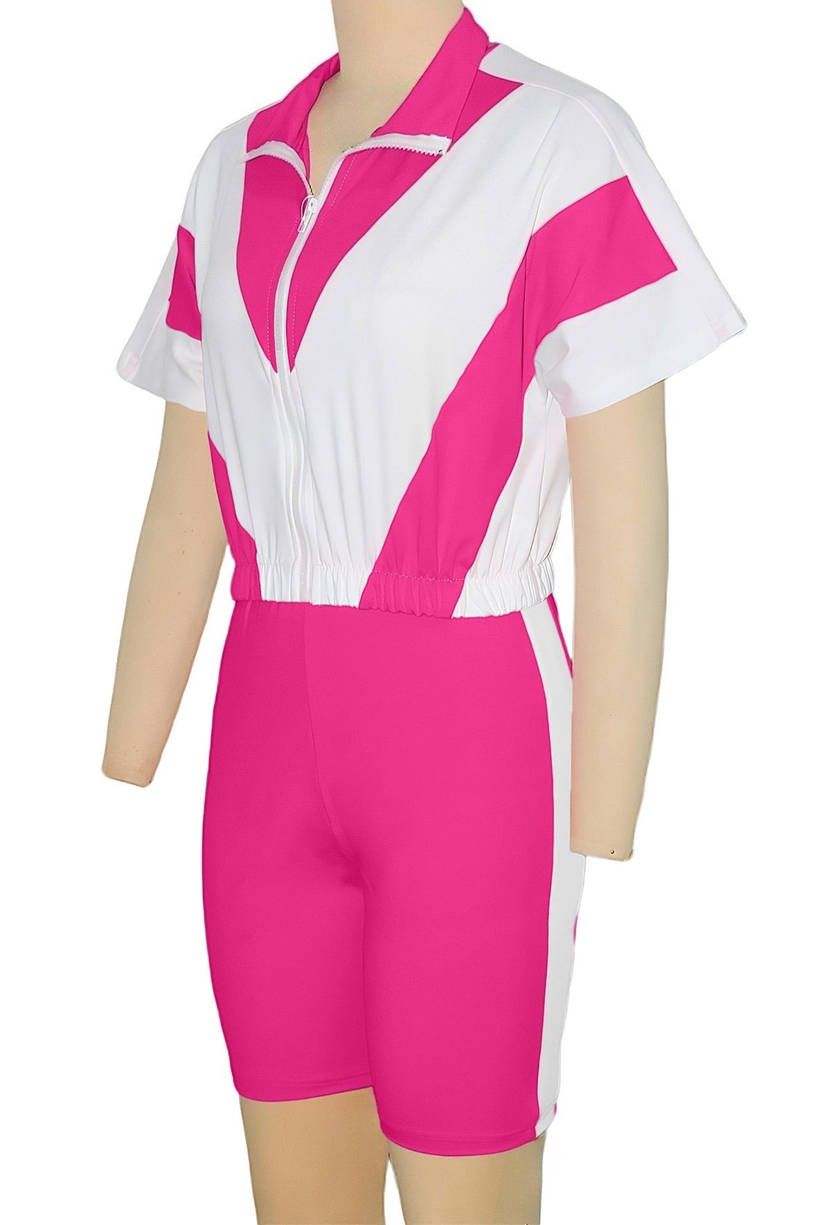 Color-Block Zip Crop Top & Biker Short Set Lavish Daily