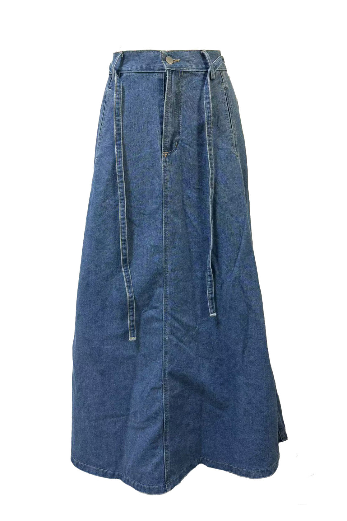 Belted High Waist A-Line Denim Maxi Skirt Lavish Daily