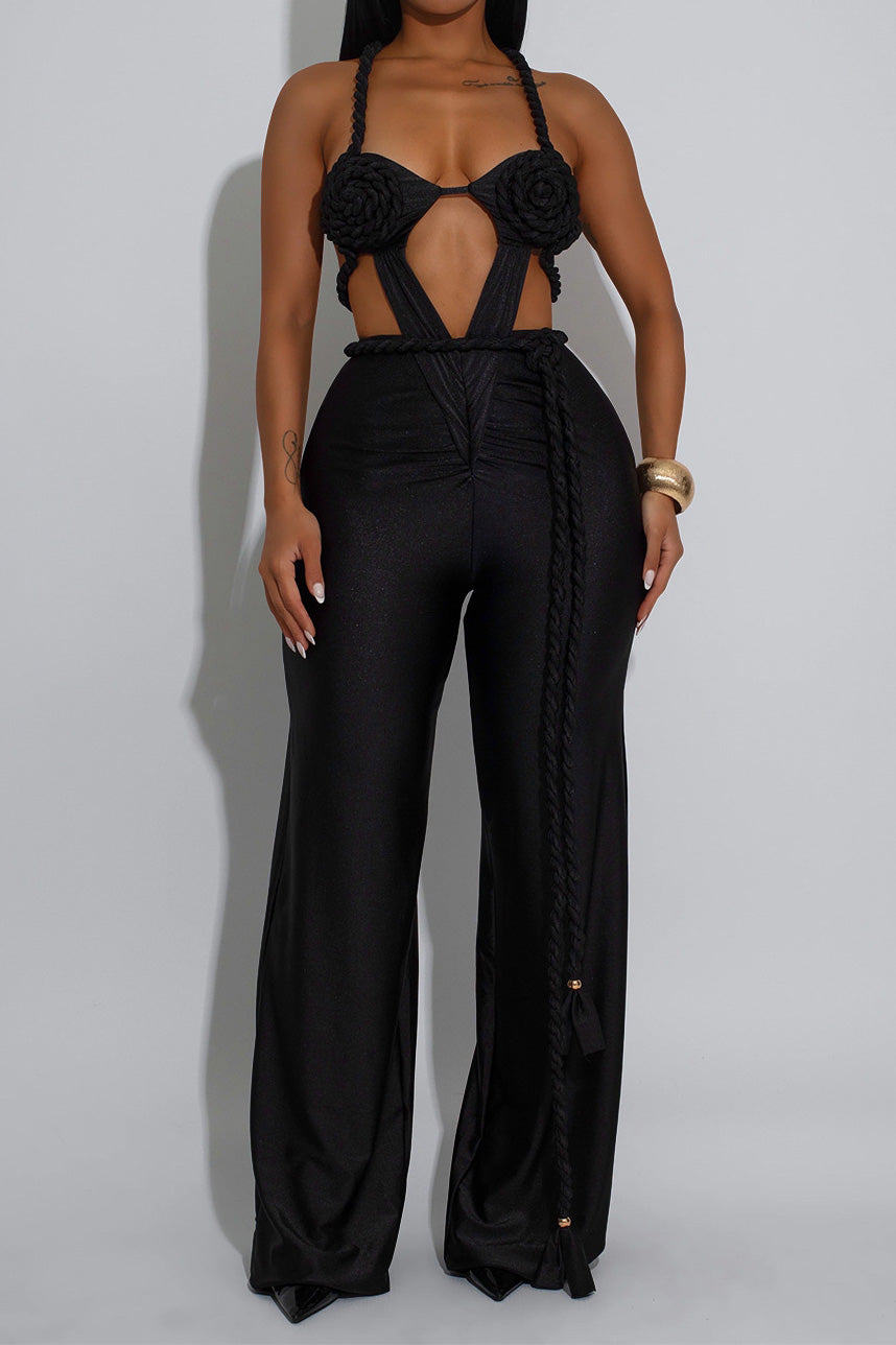 Solid Backless Lace-Up Jumpsuit LavishDaily