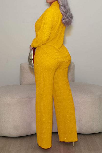 Textured Button-Down Shirt & Pants Set Lavish Daily