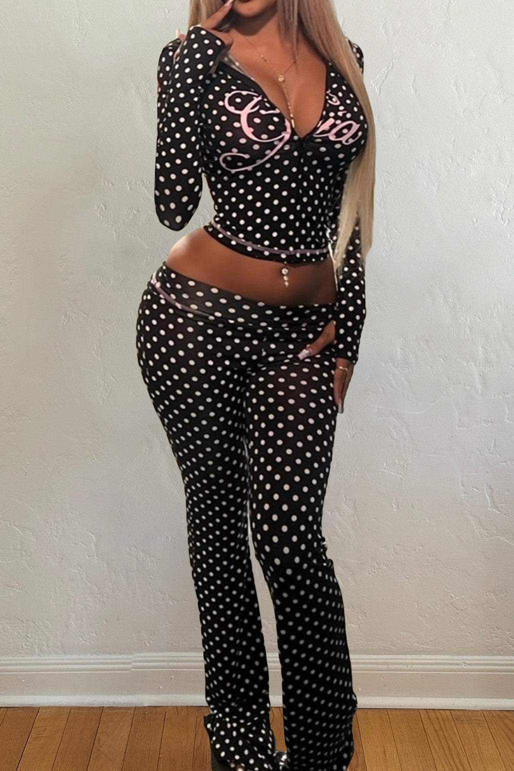 Polka Dot Zip Crop & Flare Set Lavish Daily