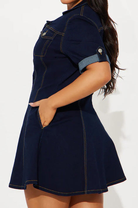 Wash Denim Mini Dress Short Sleeve Button Up Lavish Daily