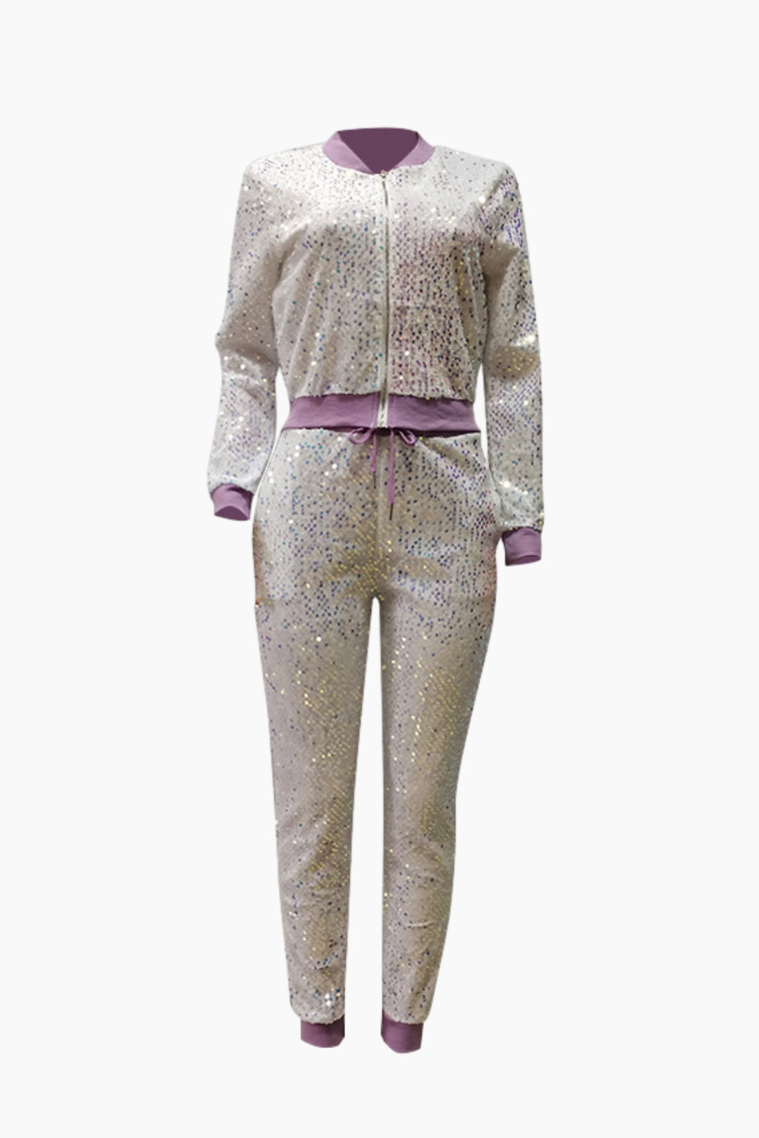 Sequin Zip Up Sweatpants Tracksuit 2 Set Lavish Daily