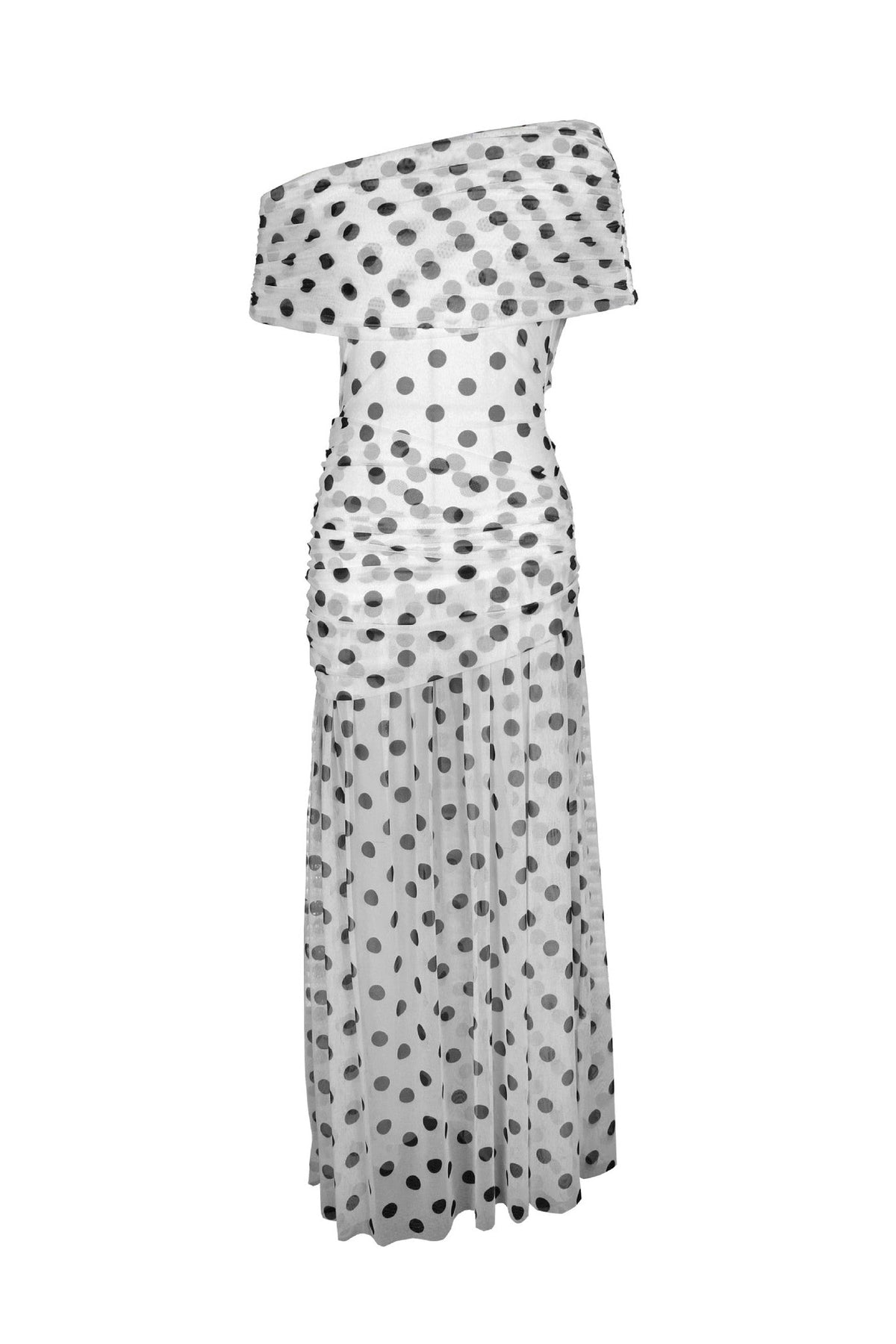 Polka Dot Off-Shoulder Slit Maxi Dress Lavish Daily