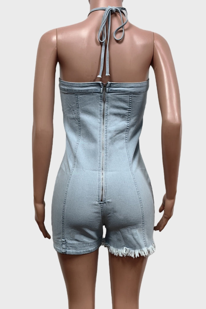 Hanging Neck and Backless Elastic Romper Lavish Daily