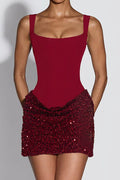 Square Neck Sequin Drape Mini Dress Lavish Daily