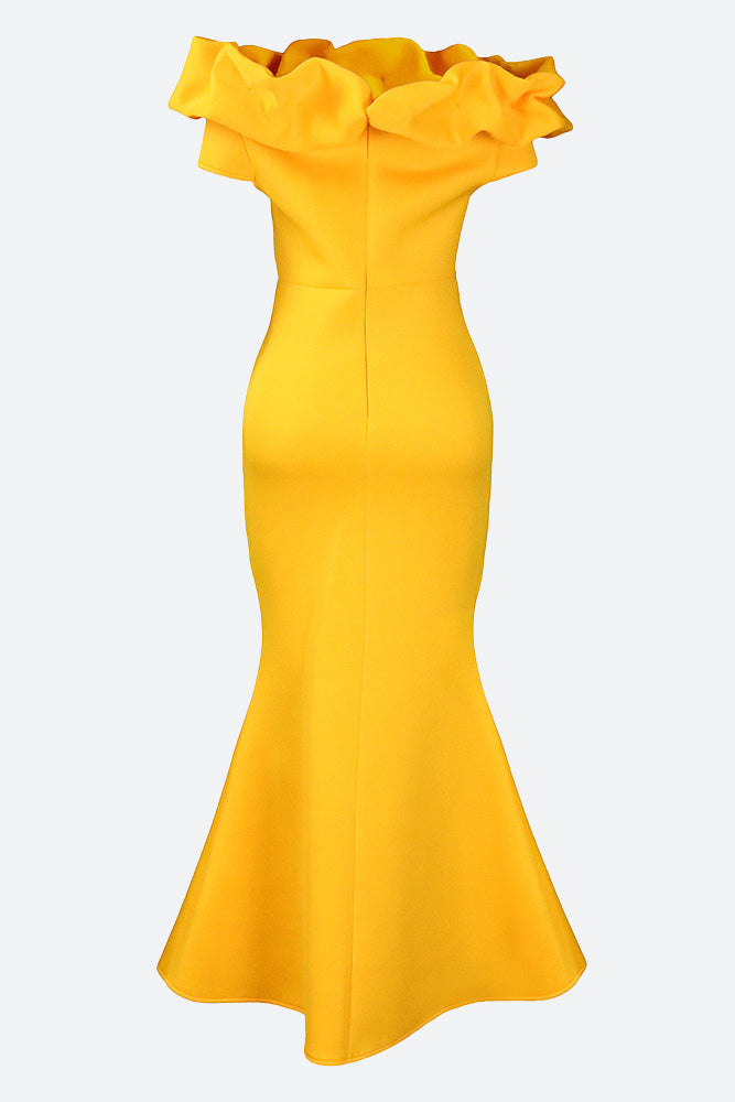 Solid Ruffle Collar Mermaid Dress Lavish Daily