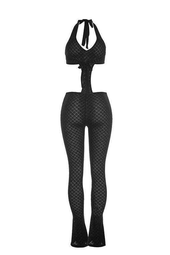 Open-Knit Halter Cutout Catsuit Lavish Daily